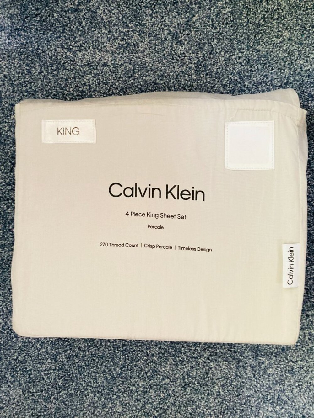 Calvin Klein 4 Piece King Sheet Set Grey Crisp Percale 100% Cotton 270 TC New